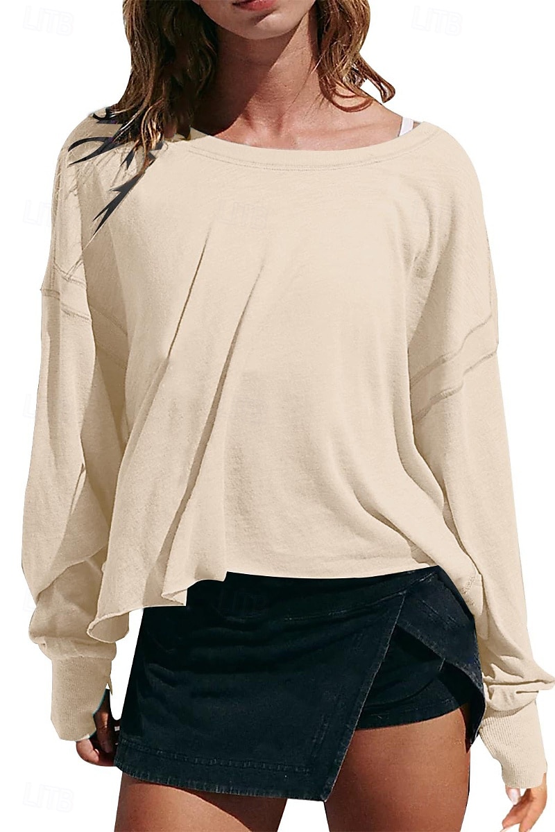 Damen Bluse Oberteil mit Ösen Einfach Modern Lässig Langarm Rundhalsausschnitt Normale Oberteile Täglich Ferien Ausgehen Ausschnitt Weiß Dunkelgray Aprikose Sommer 2025 - $28.99 –P5