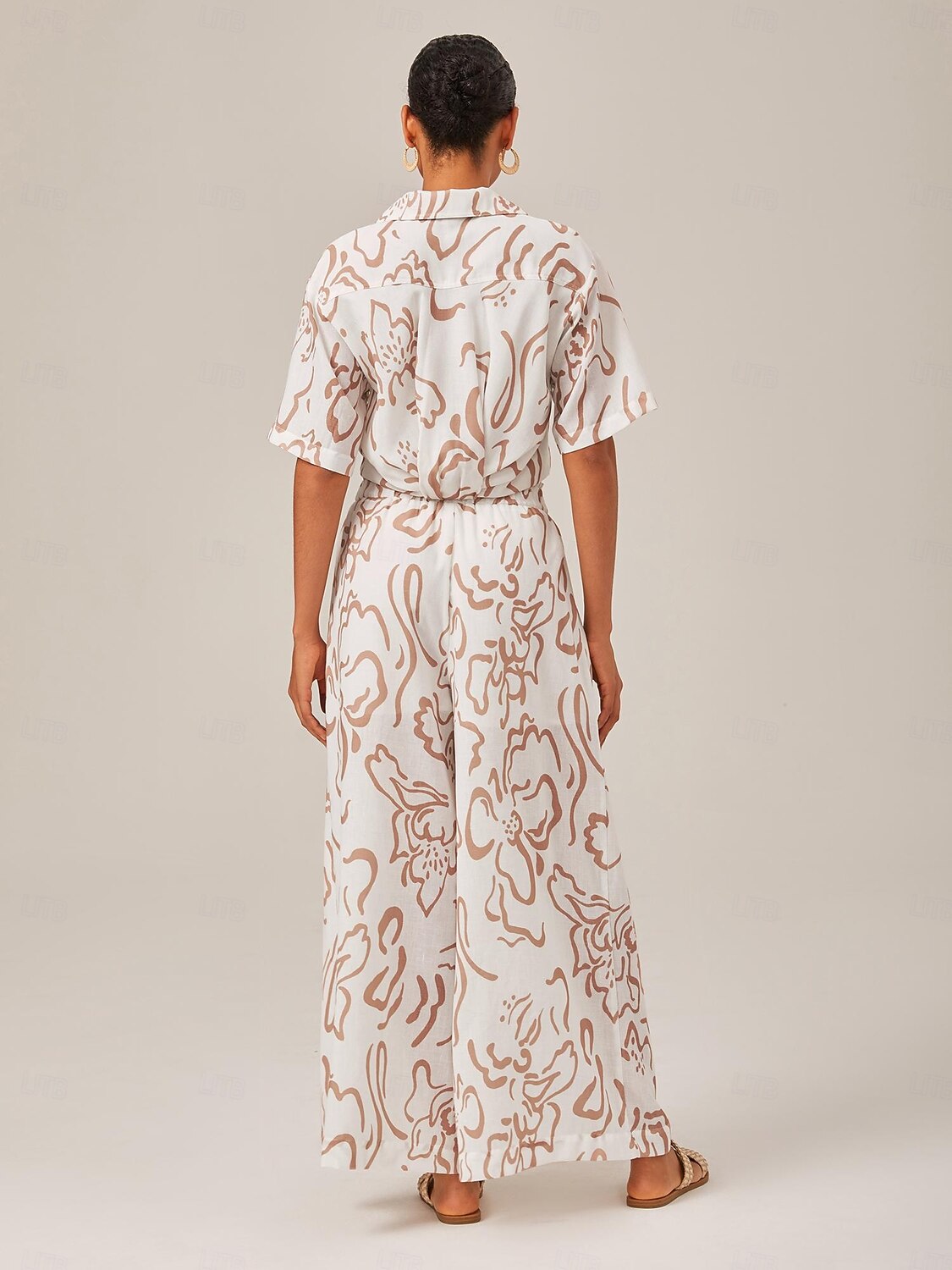 Artistic Print Elastic Tie Waist & Linen-Like Fabric Wide-Leg Pants 2025 - $69.99 –P3