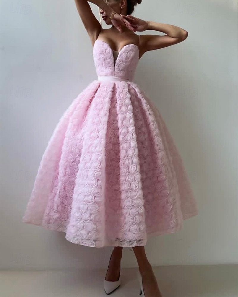 Vestidos de Coquetel em A Vestido Estilo Celebridade Formal para Casamento Comprimento até o Chão Sem Manga Decote Profundo Cinto Faixa Tule com Flor de Rosa de 2025 por $164.99 –P3
