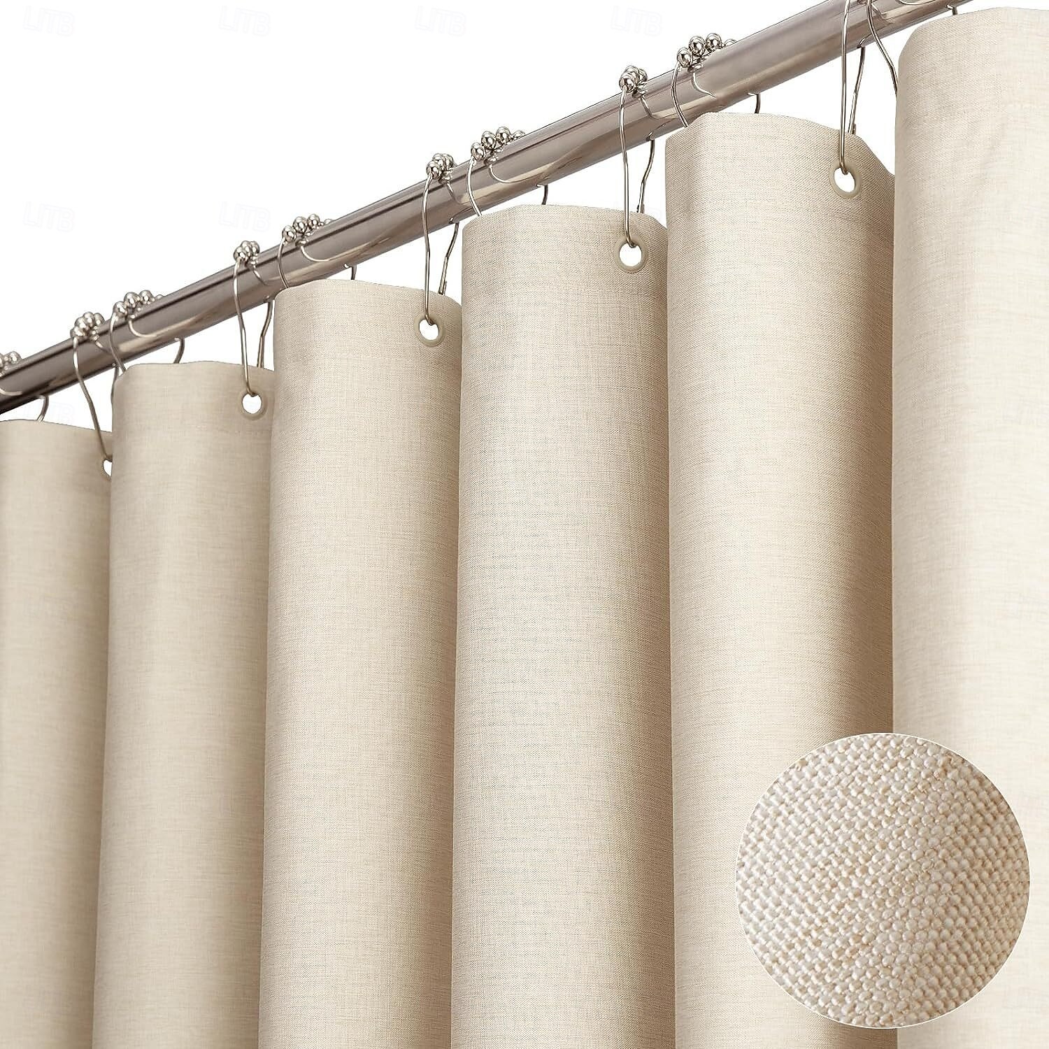 Linen Feel Shower Curtain with 12 Hooks Beige Boho Farmhouse Shower Curtains for Bathroom Natural Cloth Cotton Fabric Liner 2025 - $30.99 –P6