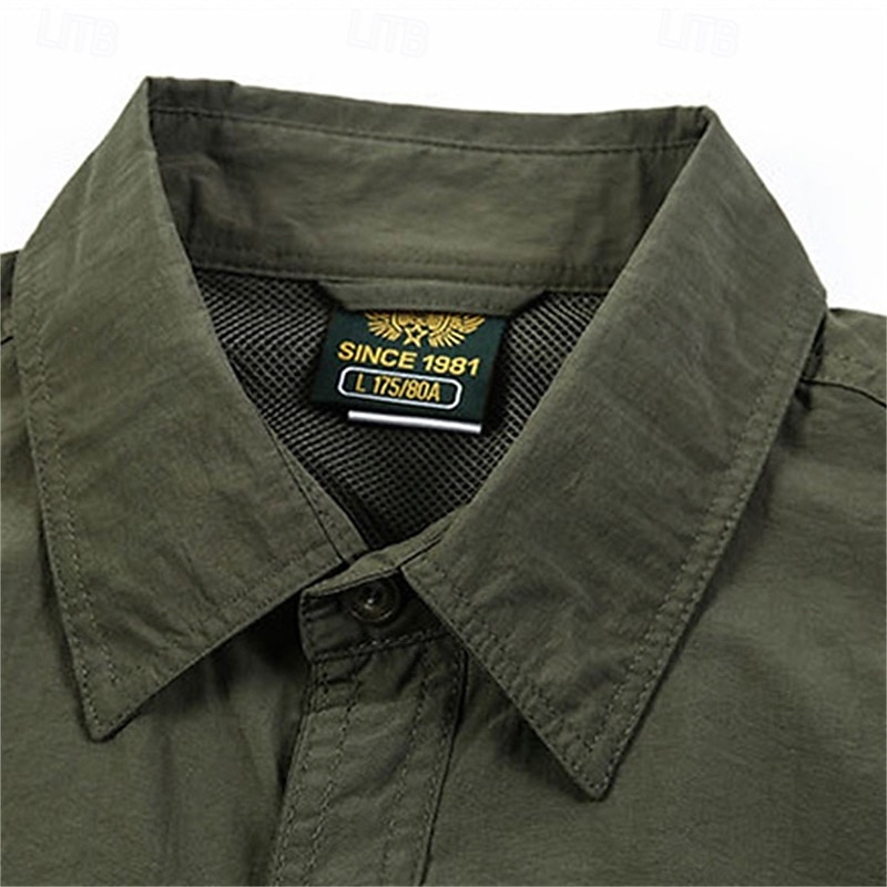 Voor heren Overhemd Zomer overhemd Normaal shirt Overhemd met knopen Cargoshirt Zwart khaki Donker Grijs Leger Groen Korte mouw Effen Overhemdkraag Vakantie Hawaii Zak Kleding 100% katoen Modieus 2025 - $25.99 –P7