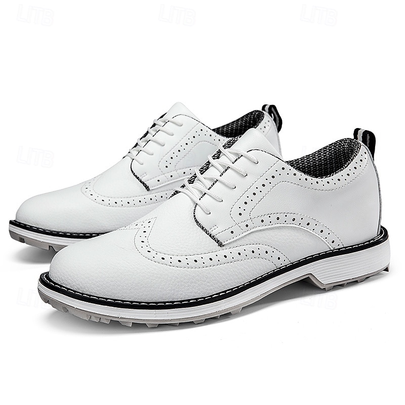 férfi fehér brogue golfcipő – tartós műbőr fűzős tornacipő perforált részletekkel a golf és a sport szerelmeseinek 2025 - $79.99 –P3