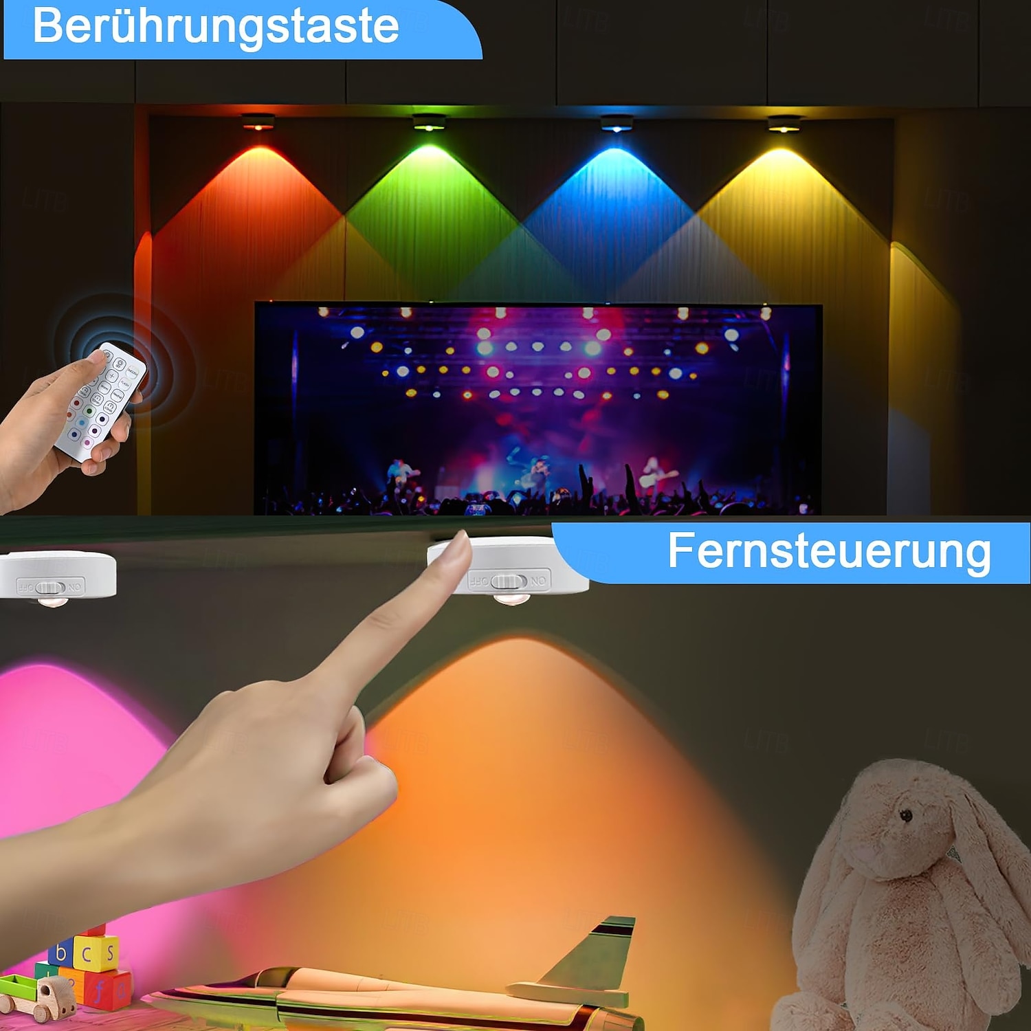 1 Pc RGB dimmable rechargeable magnetic spotlight cabinet light wardrobe wine cabinet light mural light wiring free remote control control cat eye light ice hockey light dimmable timer 2025 - $8.49 –P4