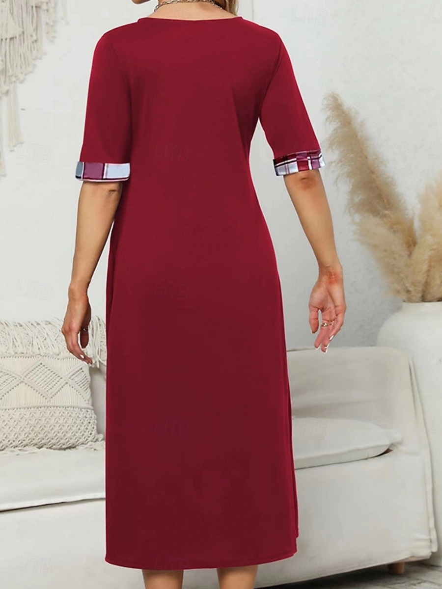 Pentru femei Rochii Midi Rochie A line Vacanță Casual În aer liber Ieșire Fit standard Grafic Plisat Manșon Jumate Crewneck Negru Galben Roșu Vin Mov Vară 2025 - $27.99 –P9