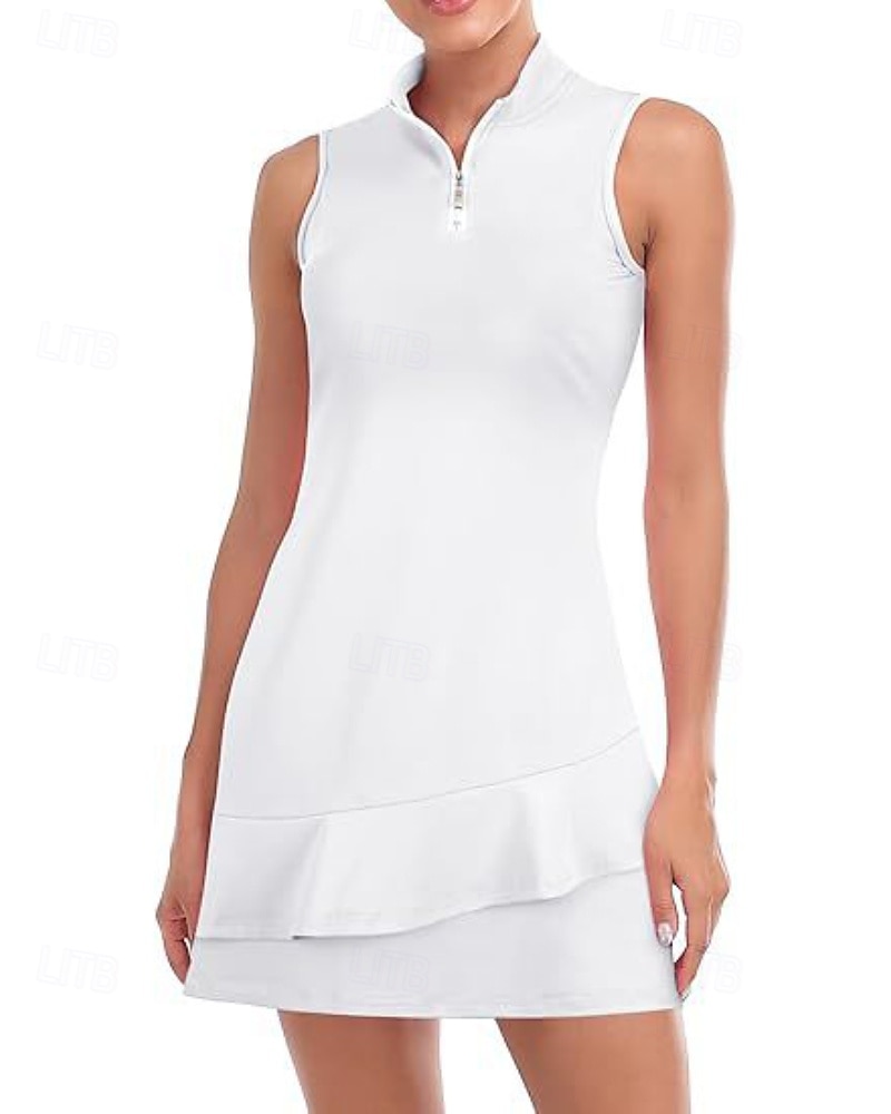 US Open Per donna Abito da tennis con pantaloncini e reggiseno incorporati Abito sportivo Senza Maniche Pieghettato Traspirante Tennis Golf Pickleball Collo con zip Tinta unita Vestito Tank Back Nero del 2025 a GBP £22 –P2