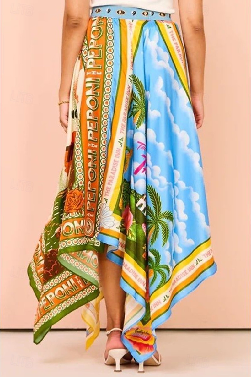Damen Rock Lässig Boho Maxi Mittlere Hüfthöhe Röcke Blumen Druck Asymmetrischer Saum Mikroelastisch Straße Ausgehen Grün Sommer Polyester 2025 - $22.99 –P9