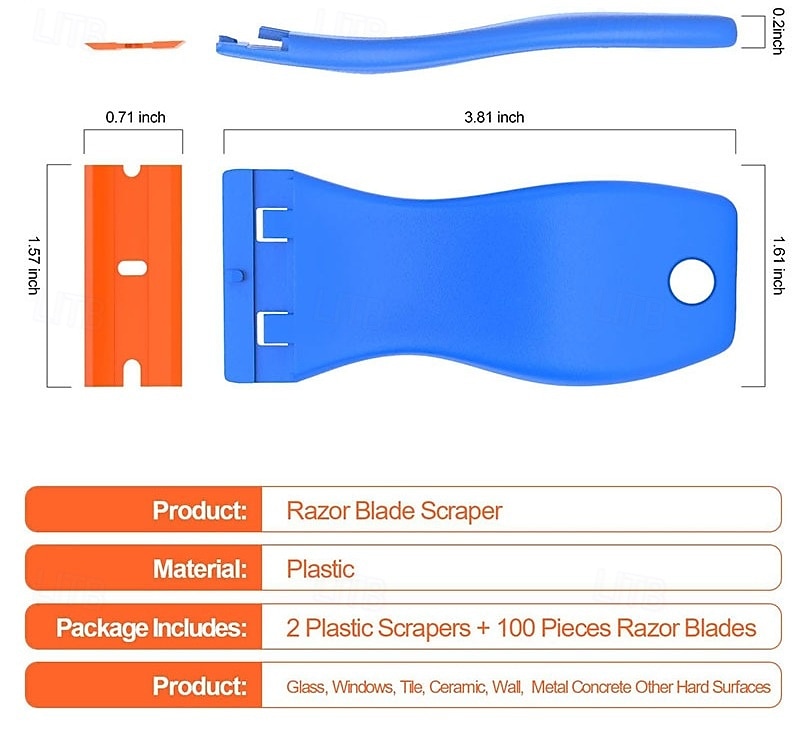 Plastic Razor Blade Scraper and 100 Pcs Blades, Remove Label Decal Tool,Forwithout Scratches Plastic Razor Blade Scraper, Adhesive Remover for Kitchen Appliances,Stickers and Paints on Window 2025 - $11.99 –P4