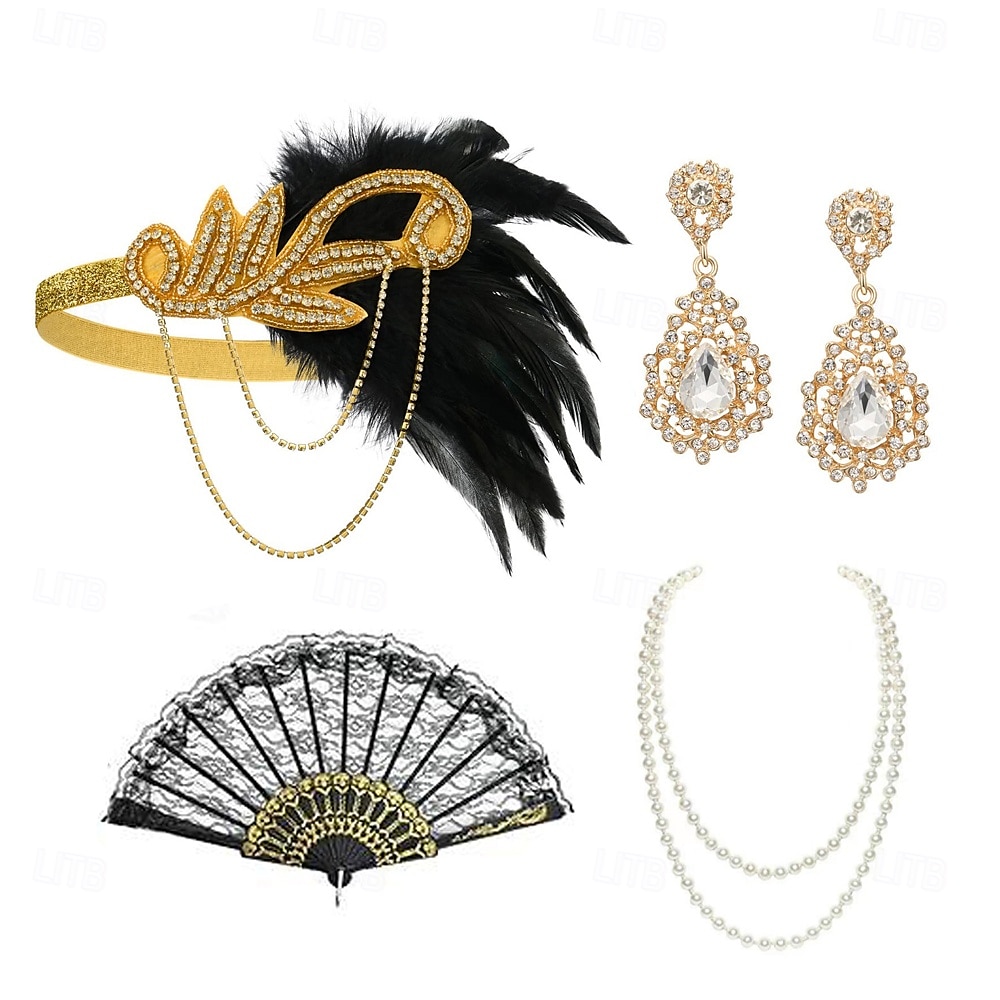 1920-tallet Den store Gatsby Flapperpannebånd i 1920-stil Den store Gatsby Fjær Kontor / Bedrift Glitrende glitter Krystall / Rhinstein Kostyme Dame Karneval Valentinsdag Maskerade Festkveldsklær 2025 - $21.99 –P5