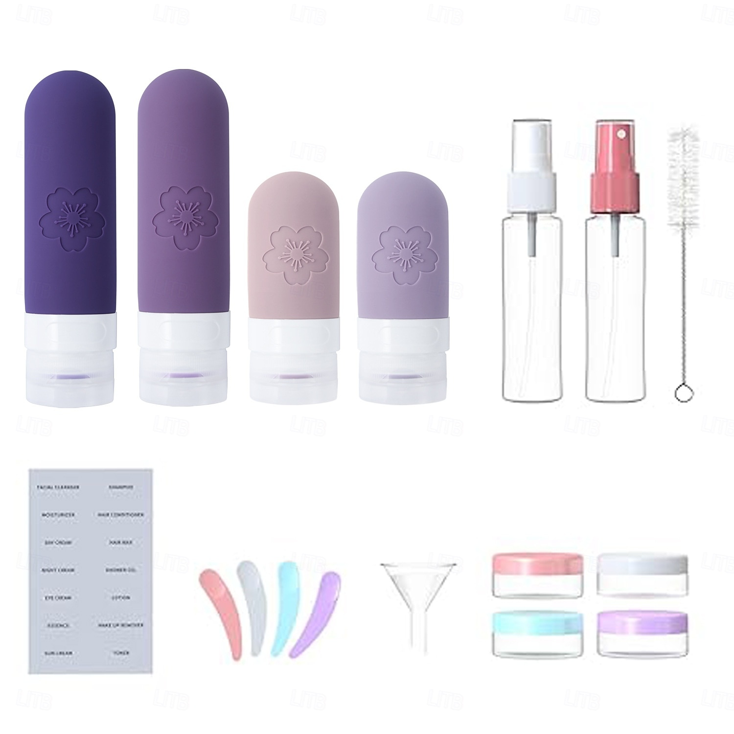 Paquete de 17 botellas de viaje para artículos de tocador, contenedores de viaje de silicona aprobados por la TSA, a prueba de fugas, recargables, accesorios de viaje para champú, acondicionador, 2025 - $11.49 –P1