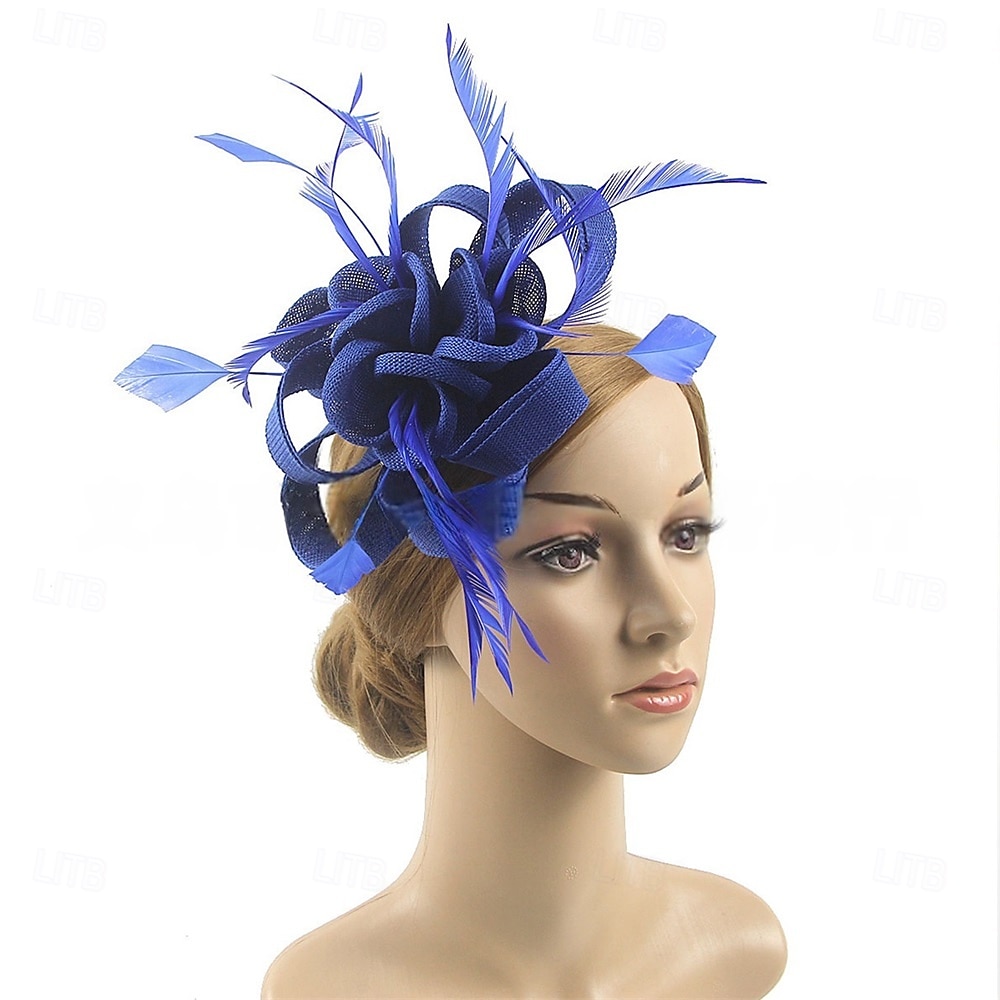 Nakrycie głowy Kapelusz Fedora z piórami Ślubna wieczorowa przyjęcie herbaciane przyjęcie na torze wyścigowym koktajl elegancki vintage uroczy z piórowym nakryciem głowy 2025 - $14.99 –P8