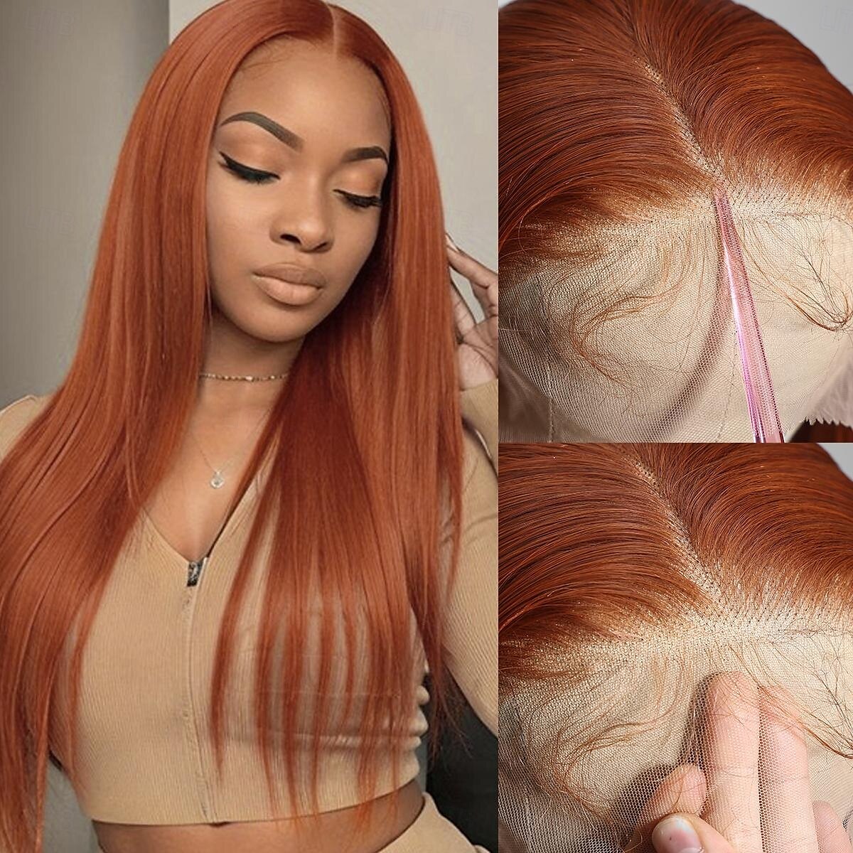 Peluca de encaje sintético Recto Estilo 32 pulgada Naranja Parte media 13x6 frente de encaje Peluca Mujer Peluca Naranja / Blanco / Azul 2025 - $78.99 –P2