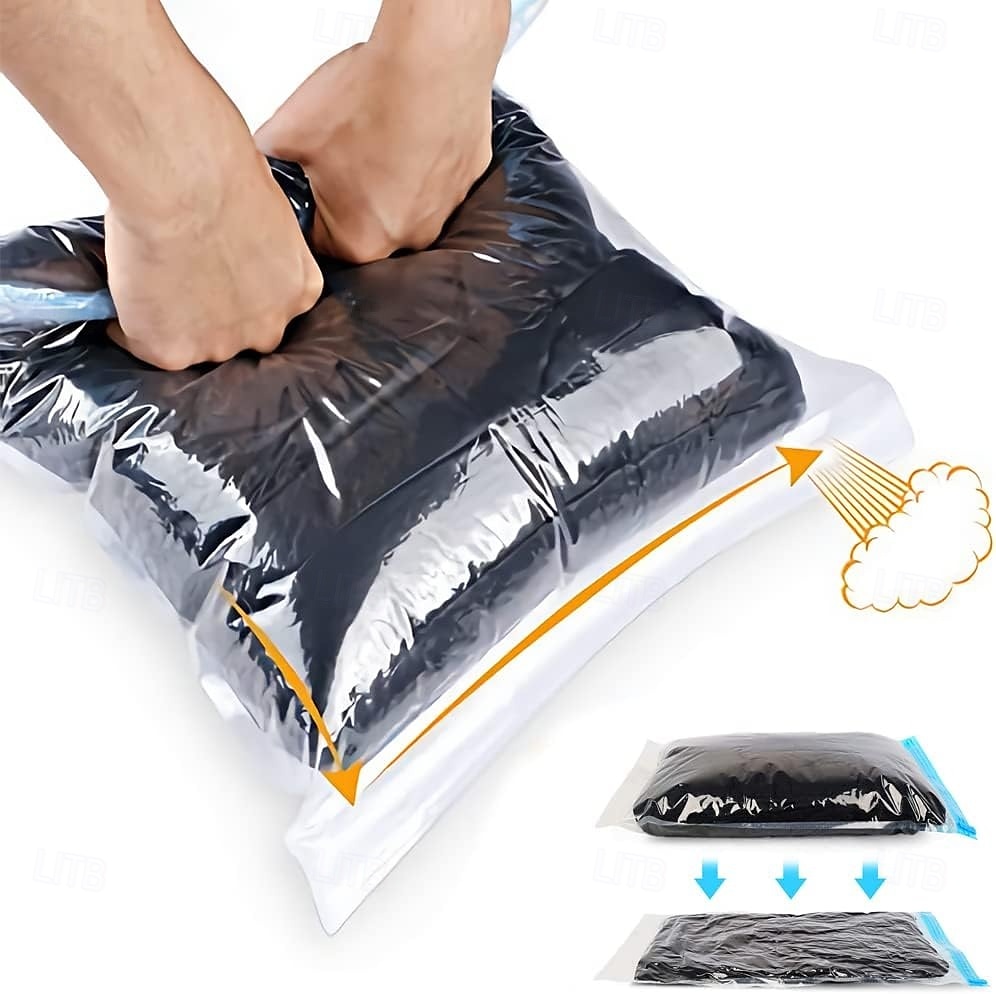Paquete de 10 bolsas de compresión para ahorrar espacio en viajes (no se necesita vacío ni bomba), bolsas de almacenamiento al vacío para artículos esenciales de viaje, organizadores de embalaje para 2025 - $13.99 –P1