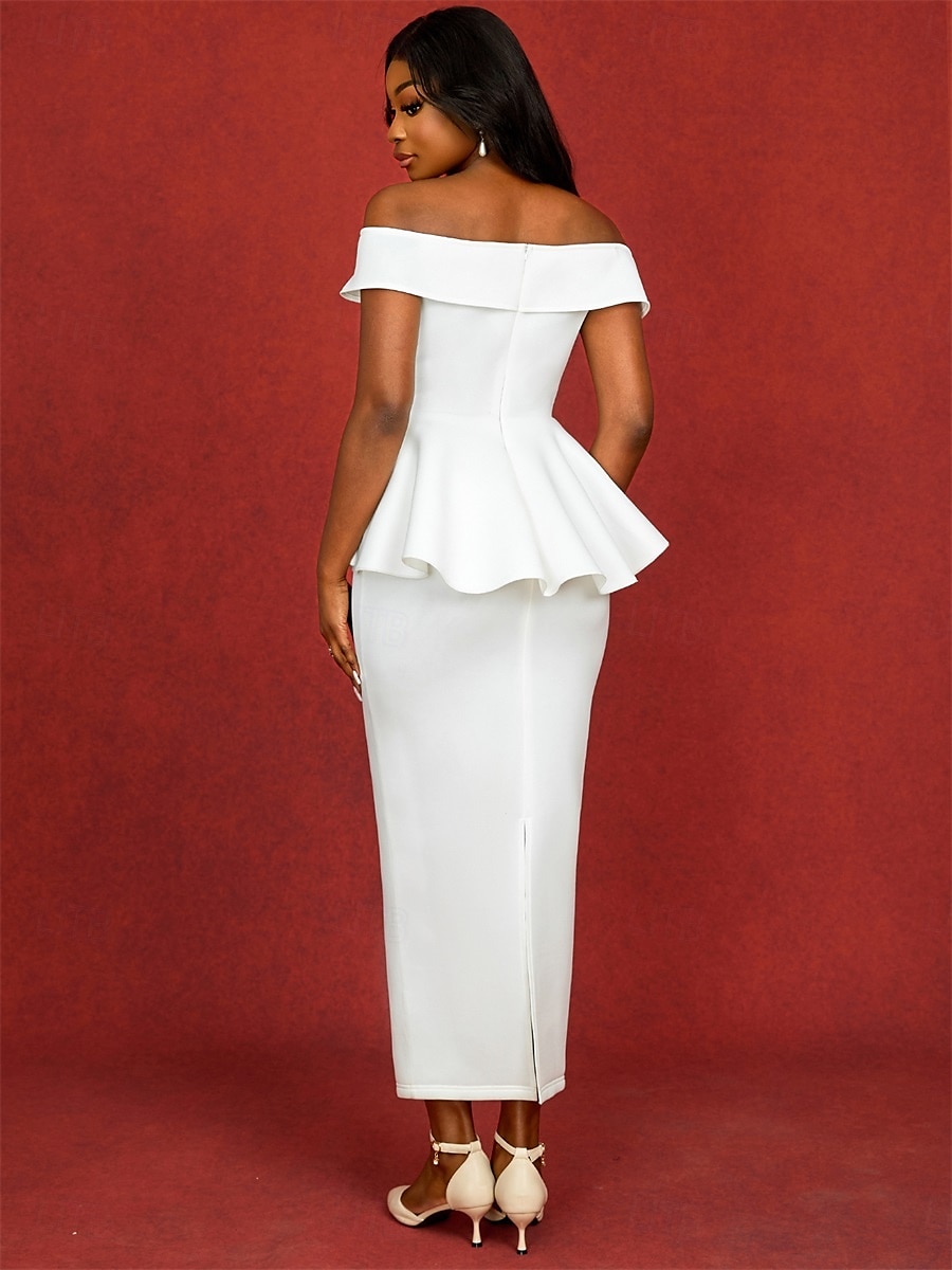 Wedding Dresses Mermaid / Trumpet Off Shoulder Sleeveless Ankle Length Satin Bridal Gowns With Solid Color 2025 - $119.99 –P5