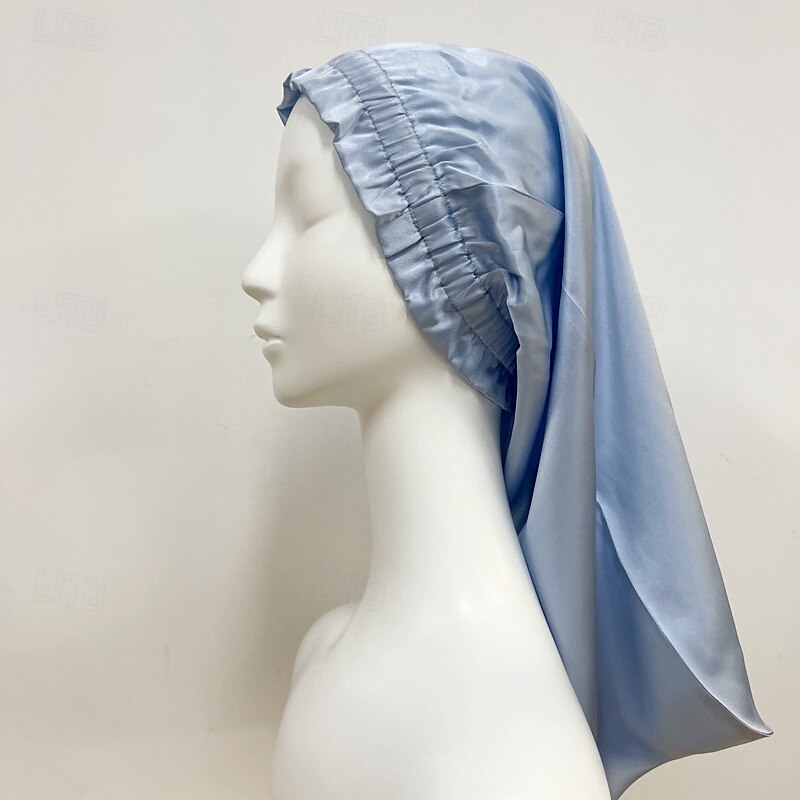 Silke lang elastisk bånd lang hår sovekappe pustende vindbeskyttende varm silke mulberry silke elastisk hårhette hatt 2025 - $27.99 –P7