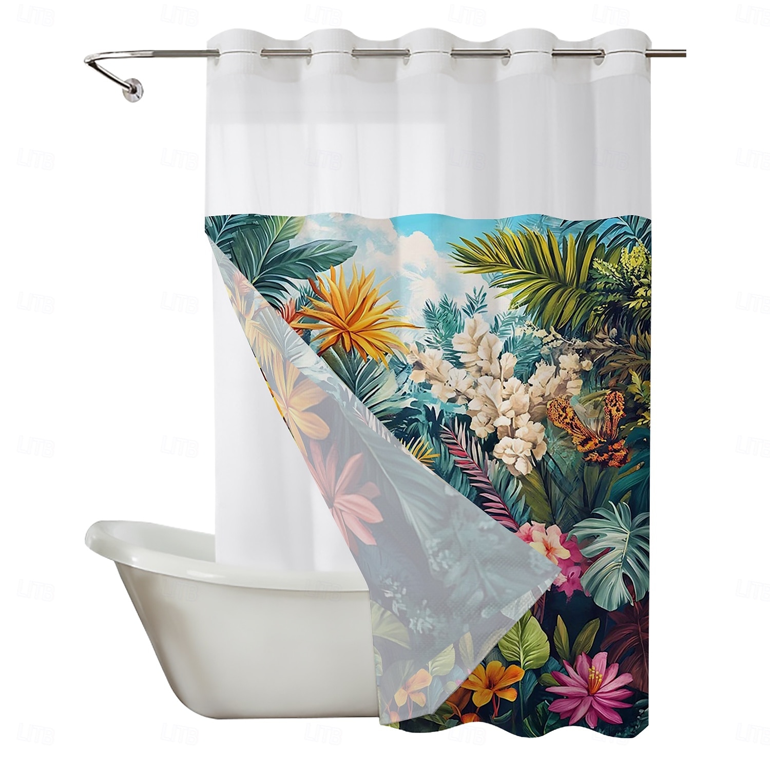 Duschdraperi med Krok 180cm*180cm(70"*70") Polyester Maskintvättbar Vattentät Tropisk Regnskog Blommig Mönster 2025 - $34.99 –P6