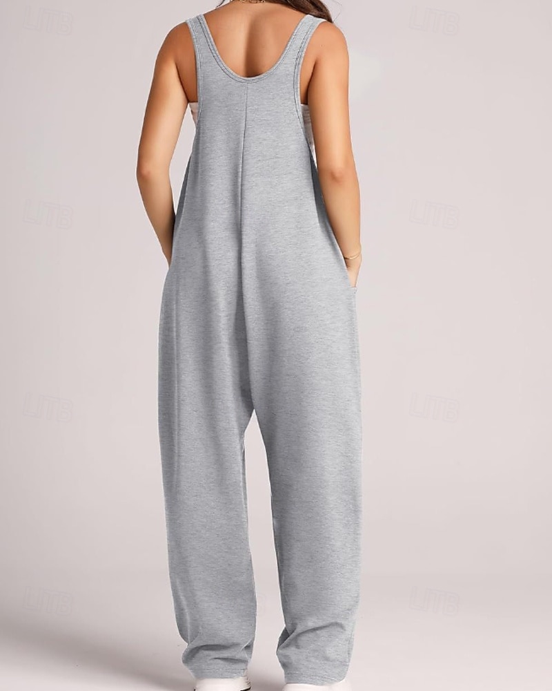 tuta salopette normale da donna streetwear tinta unita senza maniche scollo a V tasche per uscire fine settimana vestibilità regolare nero verde chiaro rosa estate del 2026 a $26.99 –P16