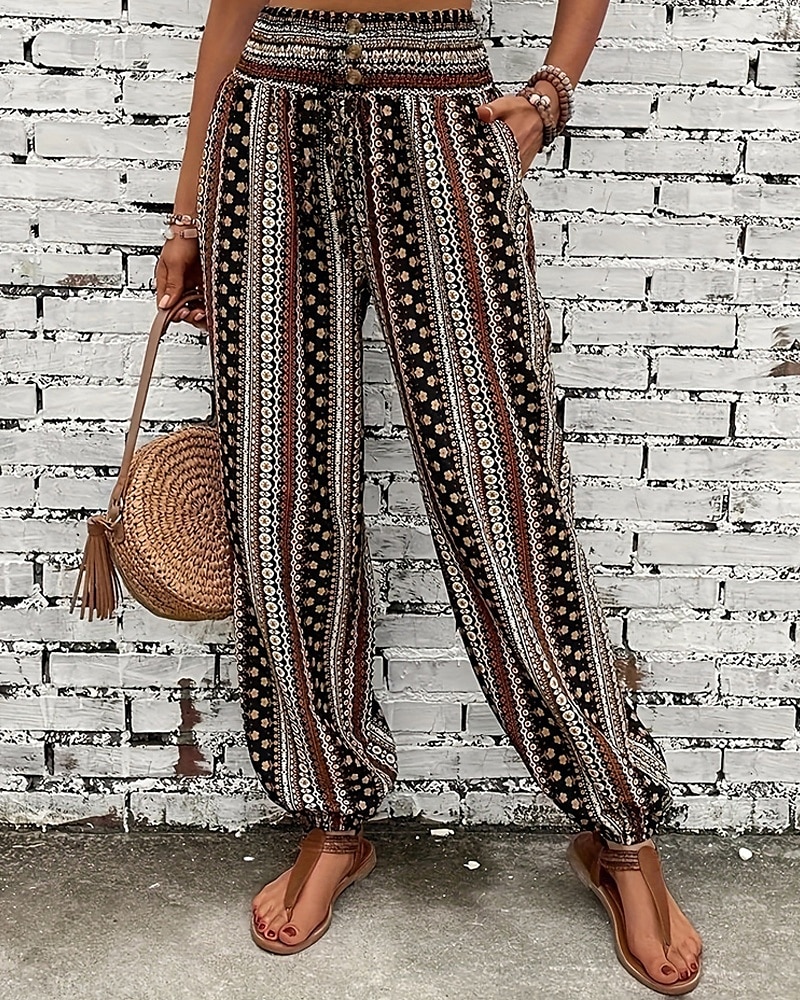 Mujer Persona que practica jogging Pantalones Vacaciones Boho Longitud total Media cintura Geométrico Cintura elástica Transpirable Cómodo Microelástico Calle Ropa Cotidiana Noche Morrón Oscuro 2025 - $19.99 –P1
