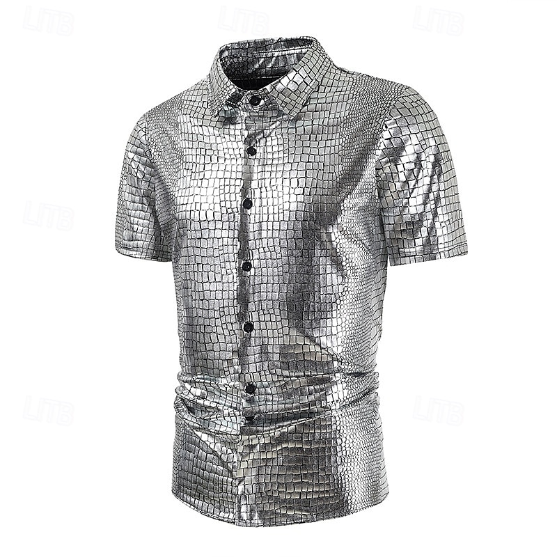 Retró 1980-as évek Póló Ing Diszkó Fényes latex patent Fémes Férfi Mindszentek napja Farsang Pride Parade Büszkeség hónapja Felnőttek Ing Nyár 2025 - $21.99 –P2
