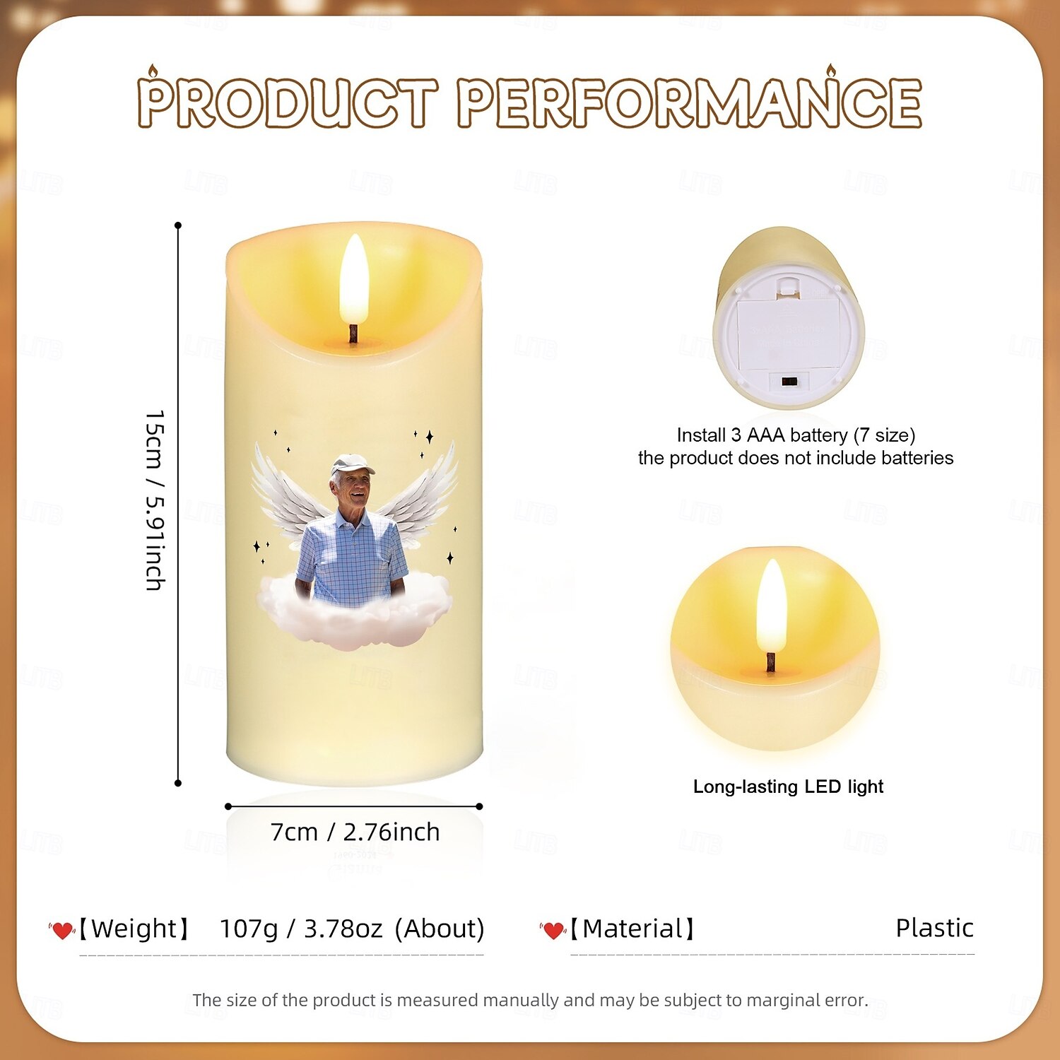 personalizovaný památník led svíčka na zakázku foto sympatie dárky pro ztrátu blízkých, elegantní vzpomínkové světlo pro výzdobu domácí ložnice, pocta zemřelým blízkým 2025 - $18.99 –P2