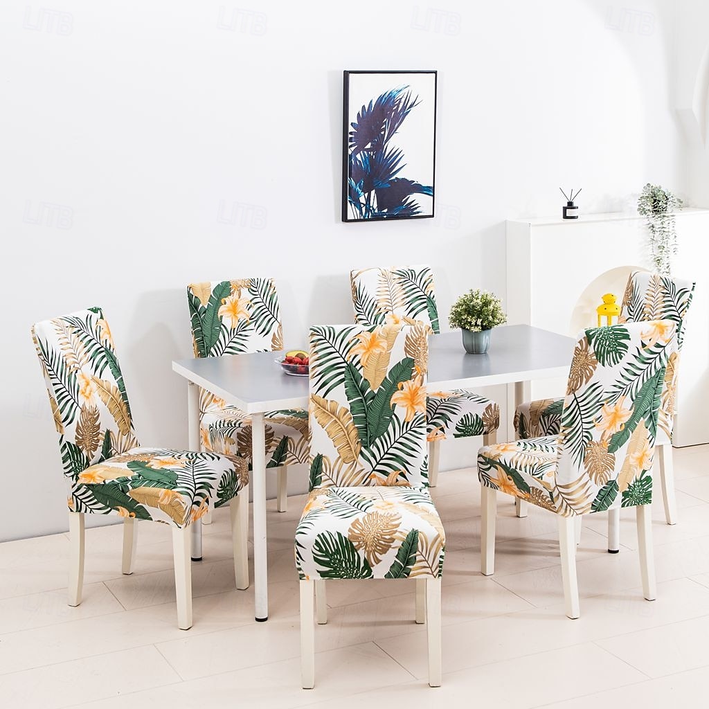 1/2/4/6 buc. huse elastice pentru scaune de sufragerie și huse pentru scaune de sufragerie la modă anti-alunecare husă de protecție pentru scaun cu imprimare cu frunze de plante simple pentru decorul 2025 - $9.49 –P9