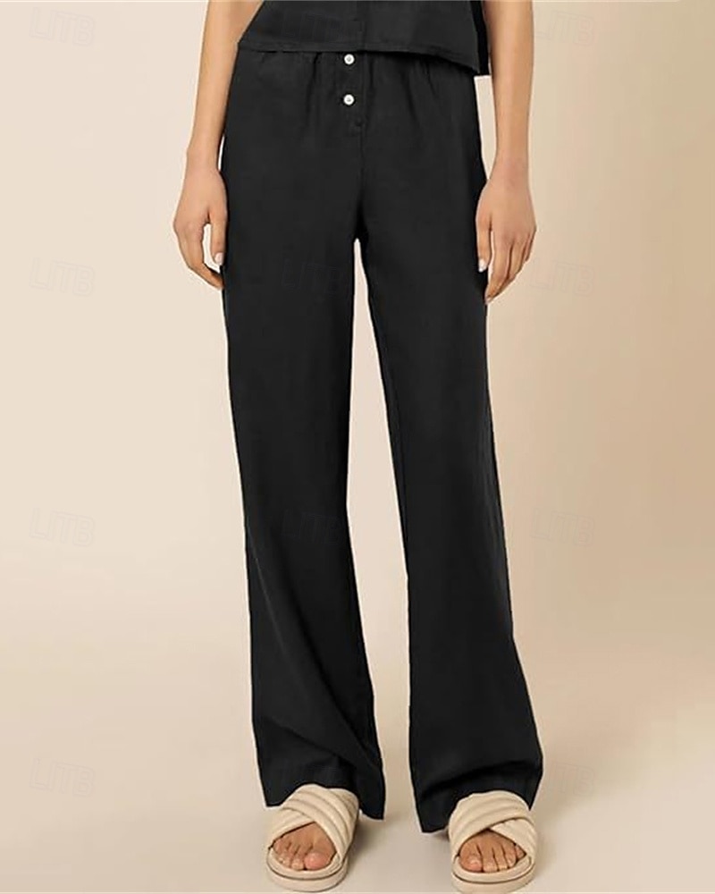 Per donna Pantaloni in cotone e lino Pantaloni Palazzo Moda Streetwear Comfort Lunghezza intera Misura del girovita medio Semplice Tasca Elastico in vita Comodo All'aperto Confortevole Streetwear del 2025 a $27.99 –P5