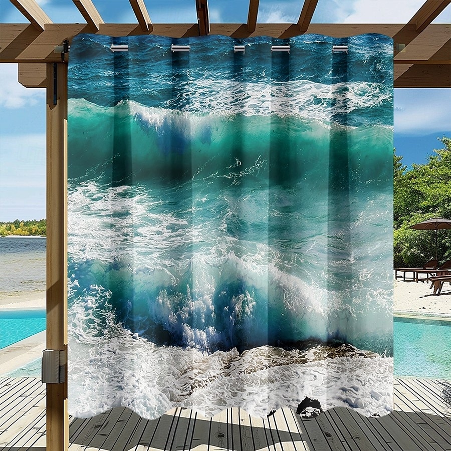 Vízálló Kültéri Függöny Magánélet Csúszó Terasz Függöny Pergola Függöny Öltögetett 3D Óceáni Hullám Tájkép Pavilonhoz Erkélyhez Verandához Bulira 1 Panel 2025 - $34.99 –P8