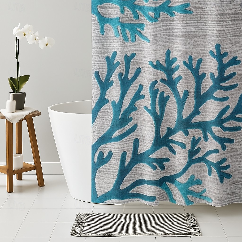 Занавеска для душа с крючками 180см*180см (70"*70") полиэстер washable водонепроницаемая узор морских водорослей декор для ванной 2025 - $25.99 –P3