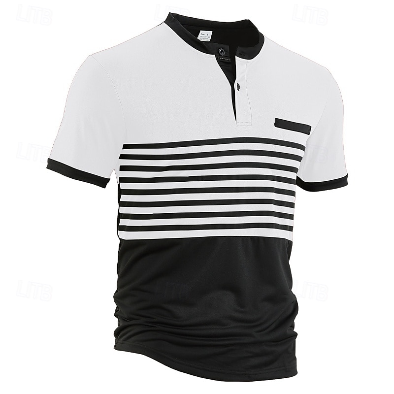 Mehrfachpackungen 2St Herren Stehkragen Kurze Ärmel Weiß + Orange Polo mit Knopfleiste Golfshirt Golf Poloshirts Knöpfe Gestreift Urlaub Alltagskleidung Polyester Sommer 2025 - $28.99 –P7