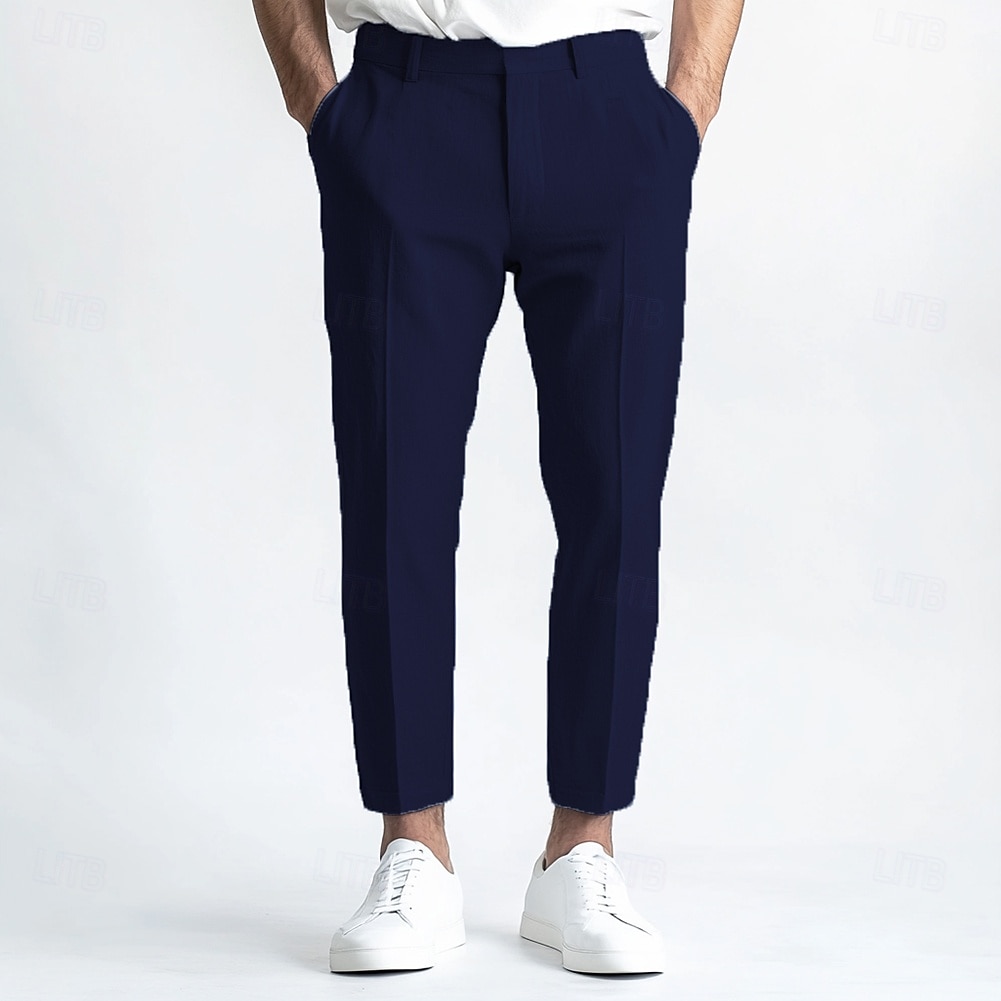 heren linnen broek nette broek zomerbroek recht pijp effen ademend casual dagelijks standaard pasvorm zwart wit blauw 2025 - $39.99 –P5