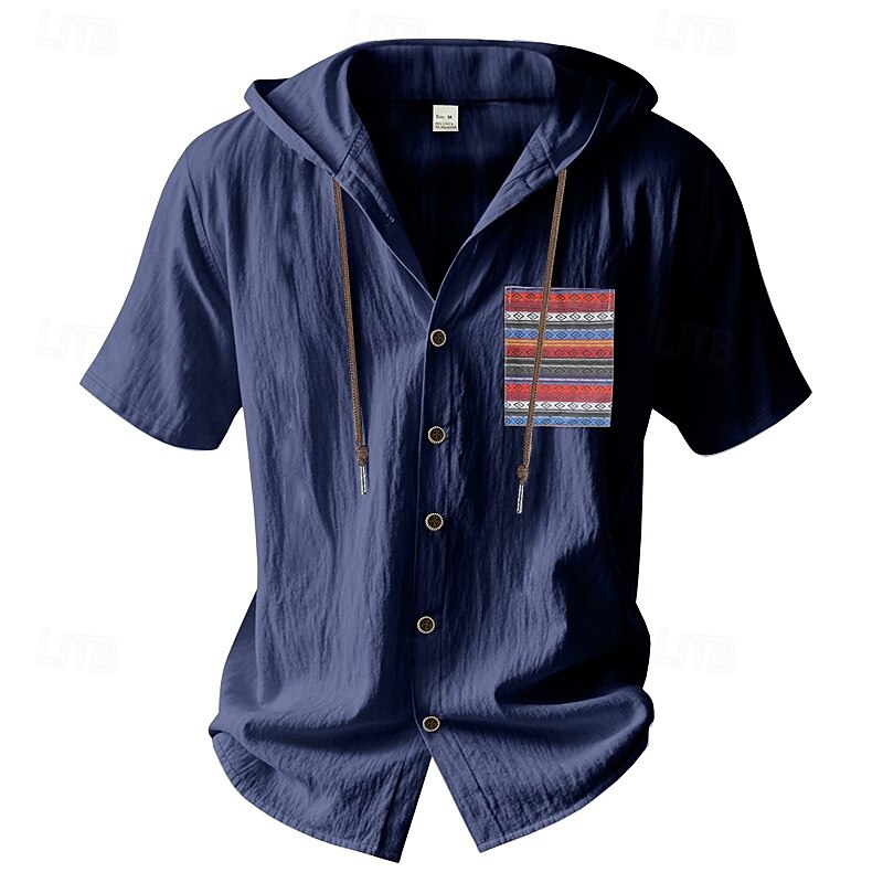 Herren Hemd Freizeithemd Knopfhemd Baumwollhemd Einfach Urlaub Straße Schwarz Weiß Hellgrün Dunkelmarine Kurzarm Mit Kapuze Sommer Bekleidung Button-Down 2025 - $25.99 –P8