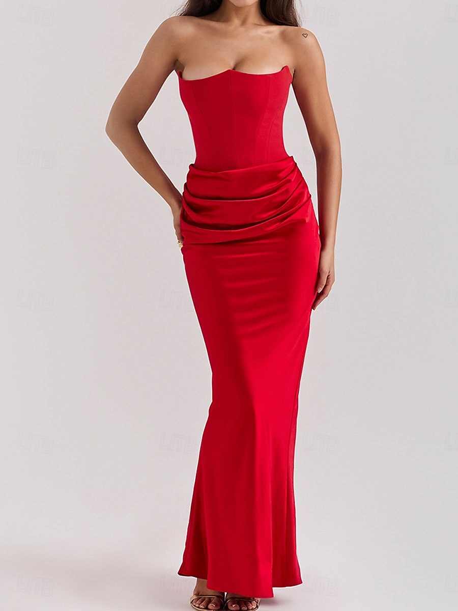 Trumpetti / merenneito Quinceanera mekot Tyylikäs Mekko Häät Häävieras Kokopitkä Hihaton Olkaimeton Spandex Selästä avoin kanssa Rypytetty 2025 2025 - $89.99 –P10