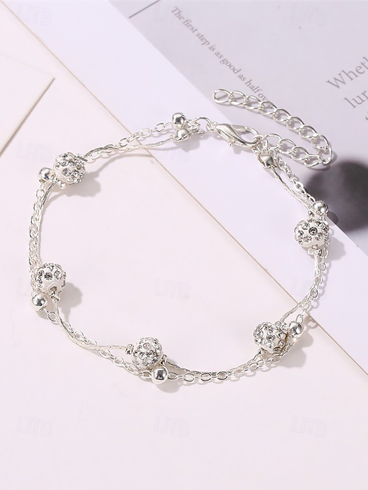 Cavigliera da donna con perline e strass a doppio strato: elegante gioiello da spiaggia con catena in oro per l'estate, le vacanze e l'uso quotidiano del 2025 a $7.99 –P3