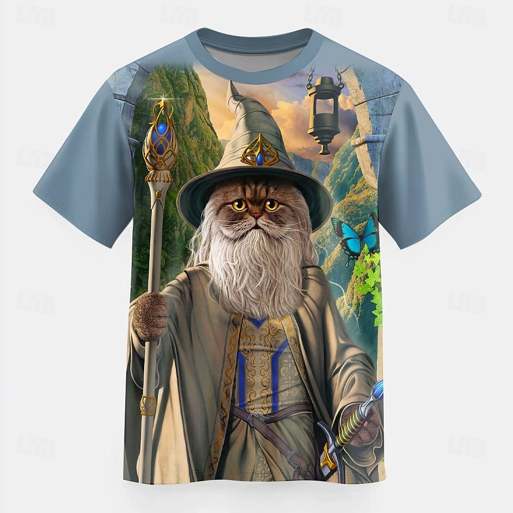 Catdalf cel Alb Vincent Hie tricou pisică bărbătească cu mânecă scurtă imprimeu 3D guler rotund modă exagerat zilnic petrecere stradă casual albastru vară primăvară toate anotimpurile îmbrăcăminte 2025 - $19.99 –P1