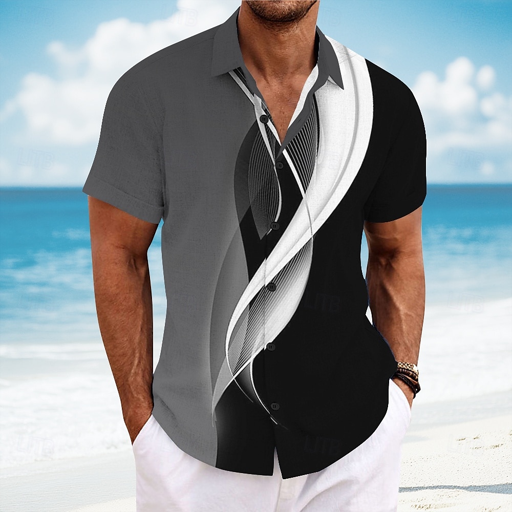 Voor heren Geometrisch Lijn Abstracte kunst Overhemd Zomer overhemd Overhemd met knopen Korte mouw Mode-casual Vakantie Dagelijks gebruik Strand Kleding Zomer Lente Strijkijzer 3D-afdrukken 2025 - $23.99 –P1