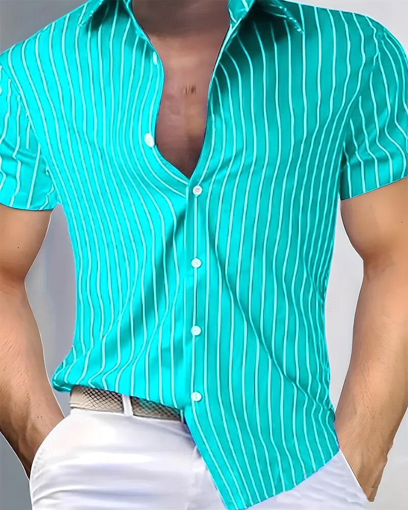 Per uomo Camicia Estiva Camicia casual Camicia da Spiaggia Camicia con Bottoni Giallo Verde chiaro Rosa Rosso Blu Manica Corta A righe Bavero Vacanza Camicia hawaiana Abbigliamento Poliestere Moda del 2025 a $26.99 –P1