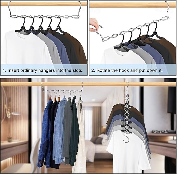 6 Pack Space Saving Hangers for Clothes Heavy Duty 30Lbs Capacity Magic Collapsible Clothes Space Saver Metal Hanger Organizer with 360 Swivel Hook Closet Organizers Storage Dorm Room Essentials 2025 - $21.99 –P1