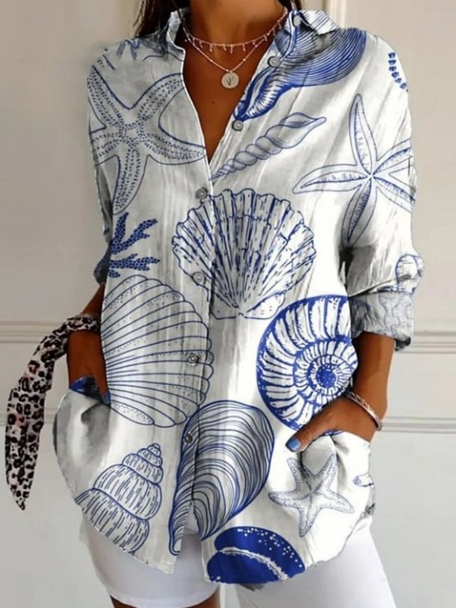 Femmes Chemise Avec Poches Boutons Imprimé Fleuri Graphique Ethnique Rétro Vintage manche longue Col de chemise Hauts Réguliers Quotidien Fête Bleu Noir Vin Kaki Gris Été de 2026 ? $33.99 –P4