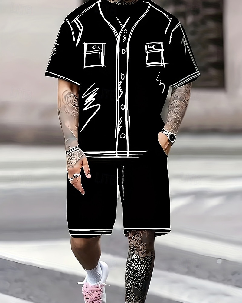 Per uomo Completi T-shirt Outfit 2 pezzi Maglietta e pantaloncini Manica Corta Girocollo Estate Grafico Moda Casual 2 Pezzi Vacanza Abbigliamento quotidiano Uscire Nero Bianco Maglietta Top per Uomo del 2025 a $28.99 –P6