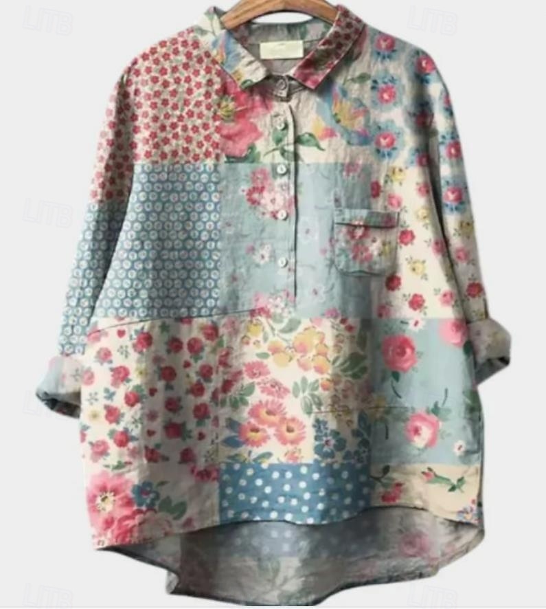 Dame Skjorte Blomstret Elegant Bohem Stilfull Langermet Crew-hals Vanlige topper Daglig Ferie Strand Klær Knapper Trykt mønster Blå Fuksia Grønn Beige Lyseblå Sommer Vår 2025 - $25.99 –P4