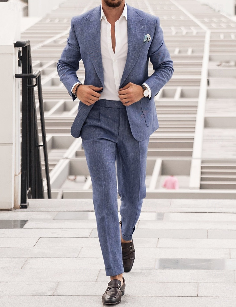 Men's Wedding Linen Linen Suits Black Sky Blue Summer Solid Colored Tailored Fit 2 Piece Single Breasted One-button 2025 - $112.99 –P1