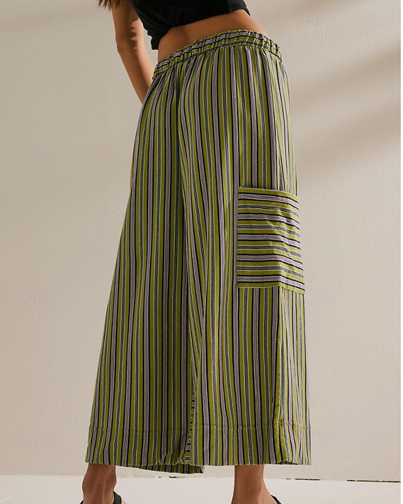 Femmes Slacks Pantalons Streetwear Occasionnel Longueur complète Naturel Rayé Avec Poches Conception à cordon élastique Confortable Extérieur Rue Sortir Rouge orangé Bleu ciel clair Marine fonc de 2025 ? $19.99 –P16