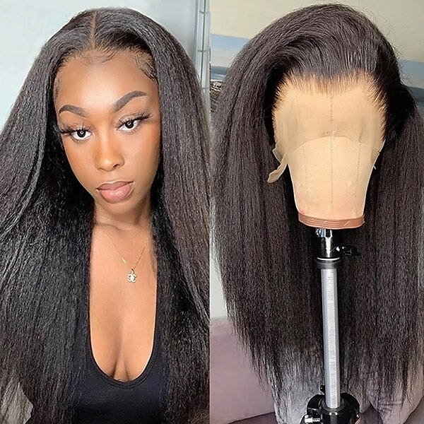 peruca de cabelo humano renda cabelo 13x4 peruca de renda frontal yaki peruca reta com cabelo de bebê para mulheres negras peruca de renda de cabelo humano longo de 2025 por $199.99 –P3