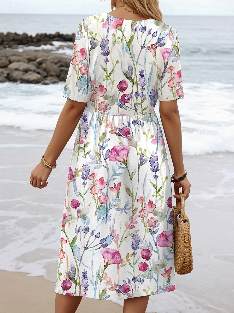 Femmes Robe Midi Robe d'été Robe Plissée Vacances Occasionnel Chaussures de plage Quotidien Fête Coupe régulière Fleuri Graphique Manche Courte Col ras du cou Blanche Rouge Bleu Vert Été de 2025 ? $31.99 –P2