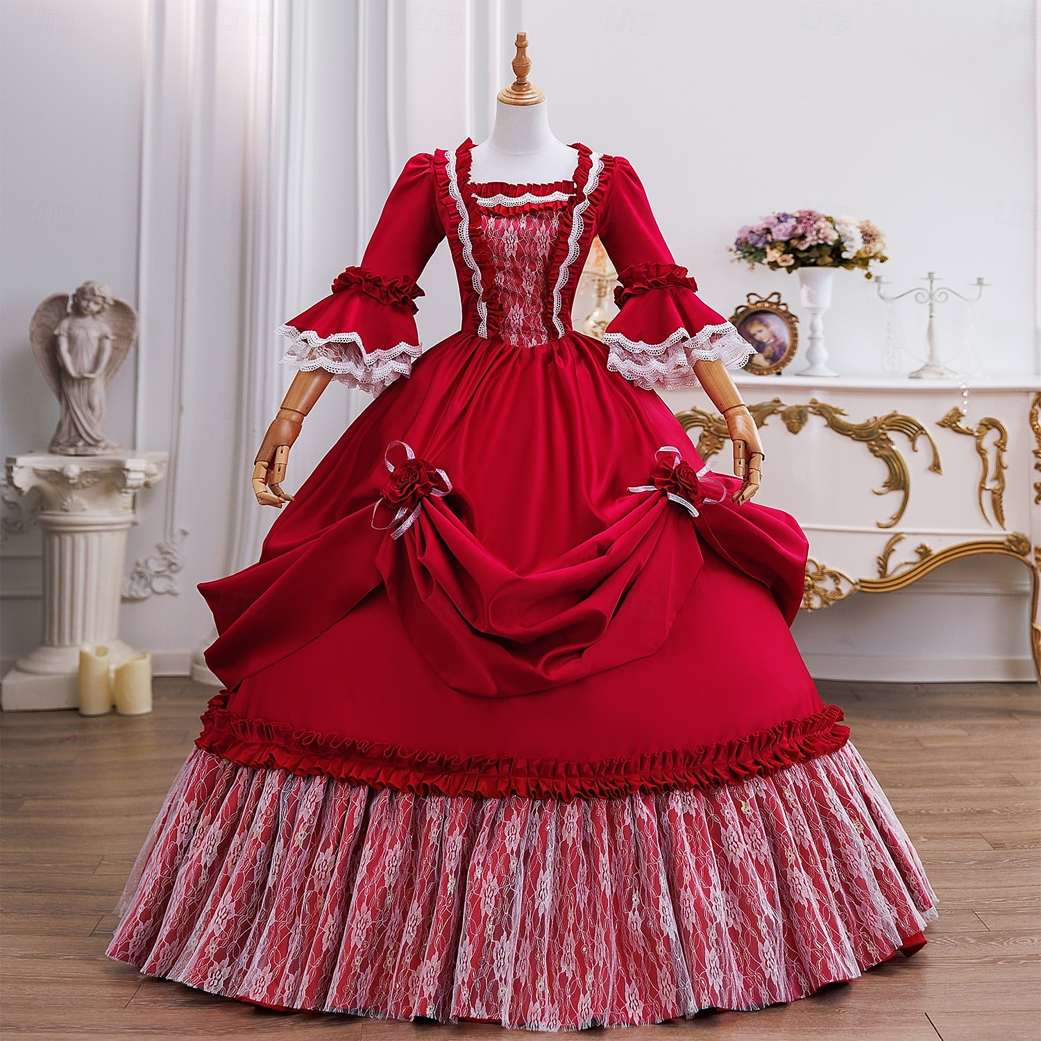 Vintage Rokoko Renässans Maxi Klänningar Vanligt Juliet ärm Prinsessa Brud Plisserad Med volanger Prinsessa Rund hals Dam Halloween Karnival Maskerad Prestanda Fest Halloween Vuxen Alla årstider 2025 - $237.59 –P3