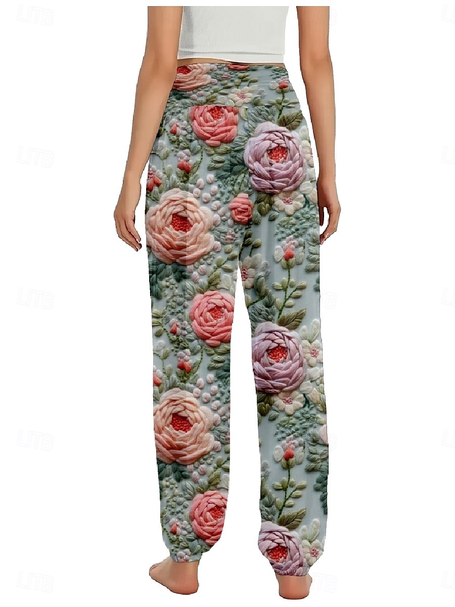 Femmes Pantalon inspiré du lin Jambe large Pantalons Style Ethnique Occasionnel Boho Longueur complète Taille haute Fleuri Avec Poches Taille Élastique Impression Respirabilité Doux Micro-Élastique de 2025 ? zł93.99 –P5