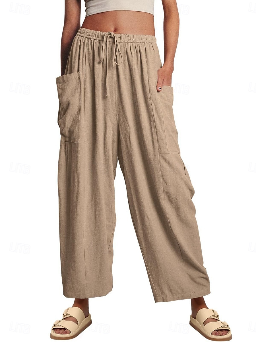 Pantalones baggy de chinos de pierna ancha para mujer Básicos Casual Largos Cintura alta Sencillos Con bolsillo Cinturilla elástica Cómodos Suaves Confortables Micro-elástico Exterior Calle Diaria 2025 - $26.99 –P5