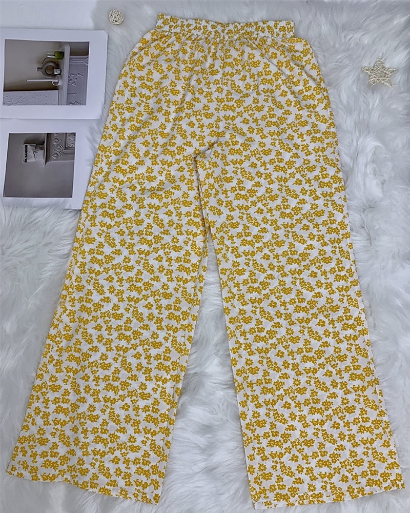 Pentru femei Picior Larg Pantaloni Vacanță Modă Lungime totală Talie medie Flori Talie elastică Respirabil Comfortabil Micro-elastic Stradă Purtare Zilnică Ieșire Negru Alb Galben Trifoi Vară Fit 2025 - $19.99 –P13