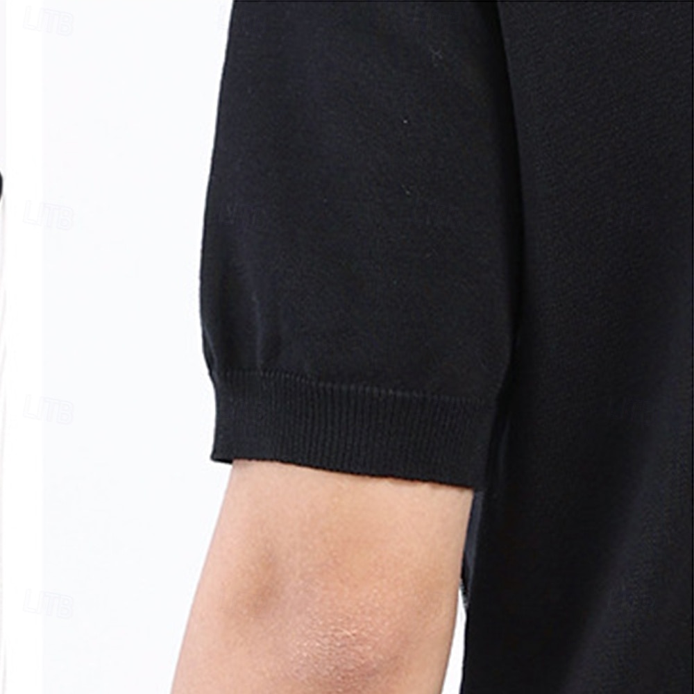 Herren Polo Strick-Polopullover Geschäft Lässig Revers Kurzarm Formell Gestreift Streifen Patchwork Sommer Ganzjahres Schwarz Weiß Grün Polo 2025 - $30.99 –P9