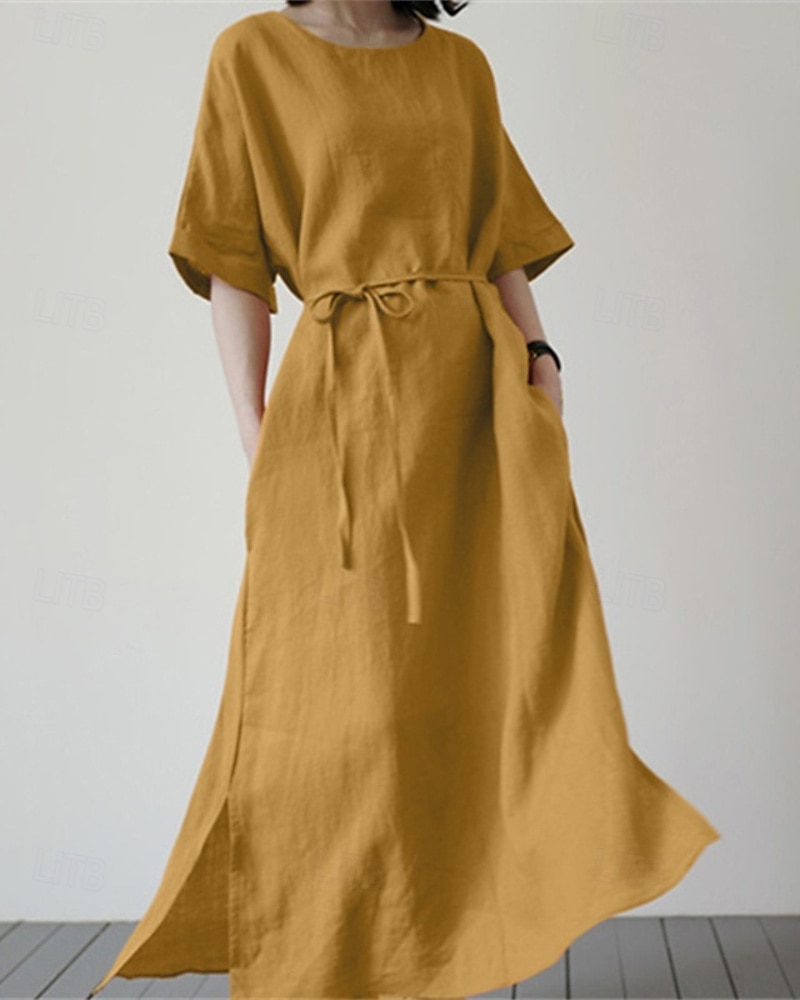 Per donna Abito Midi Abito a Tubino Classico Moderno Quotidiano Vacanza Ferie Vestibilità regolare Semplice Manica Corta Girocollo Nero Giallo Verde Estate del 2026 a $24.99 –P3