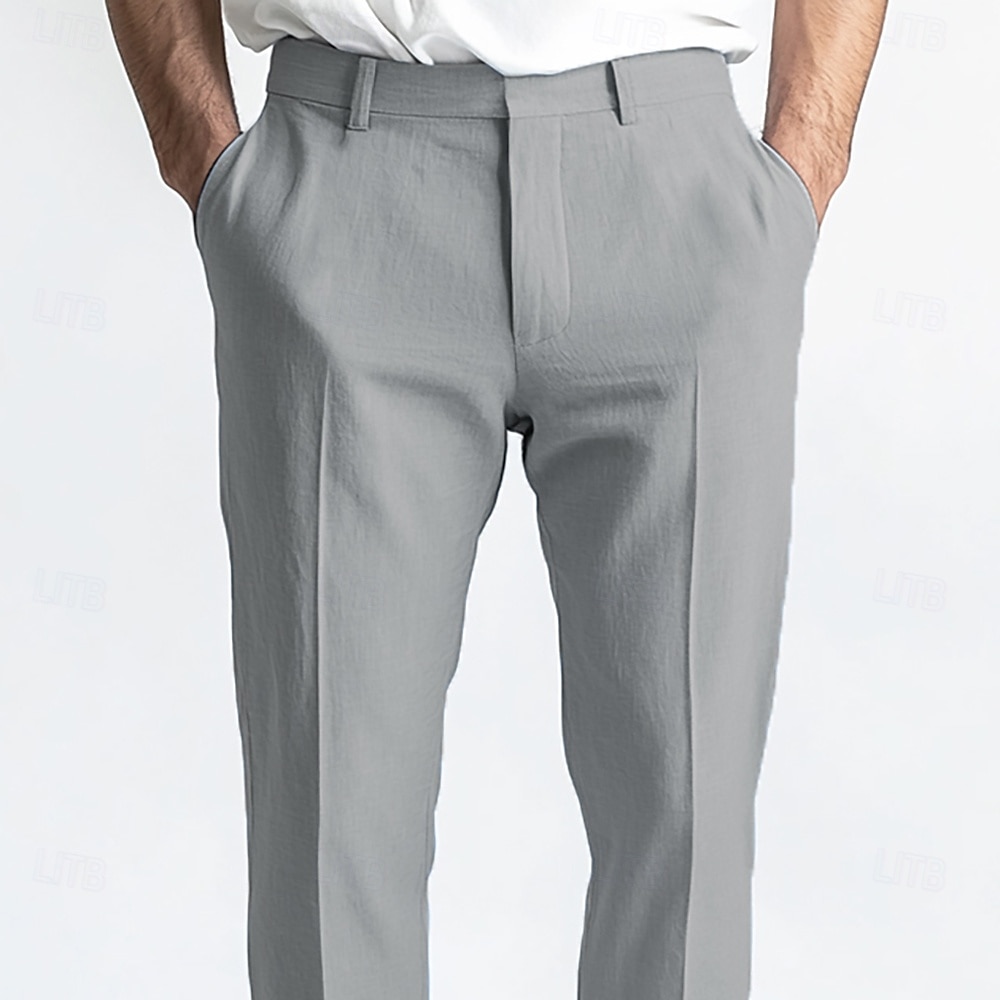 heren linnen broek nette broek zomerbroek recht pijp effen ademend casual dagelijks standaard pasvorm zwart wit blauw 2025 - $39.99 –P2